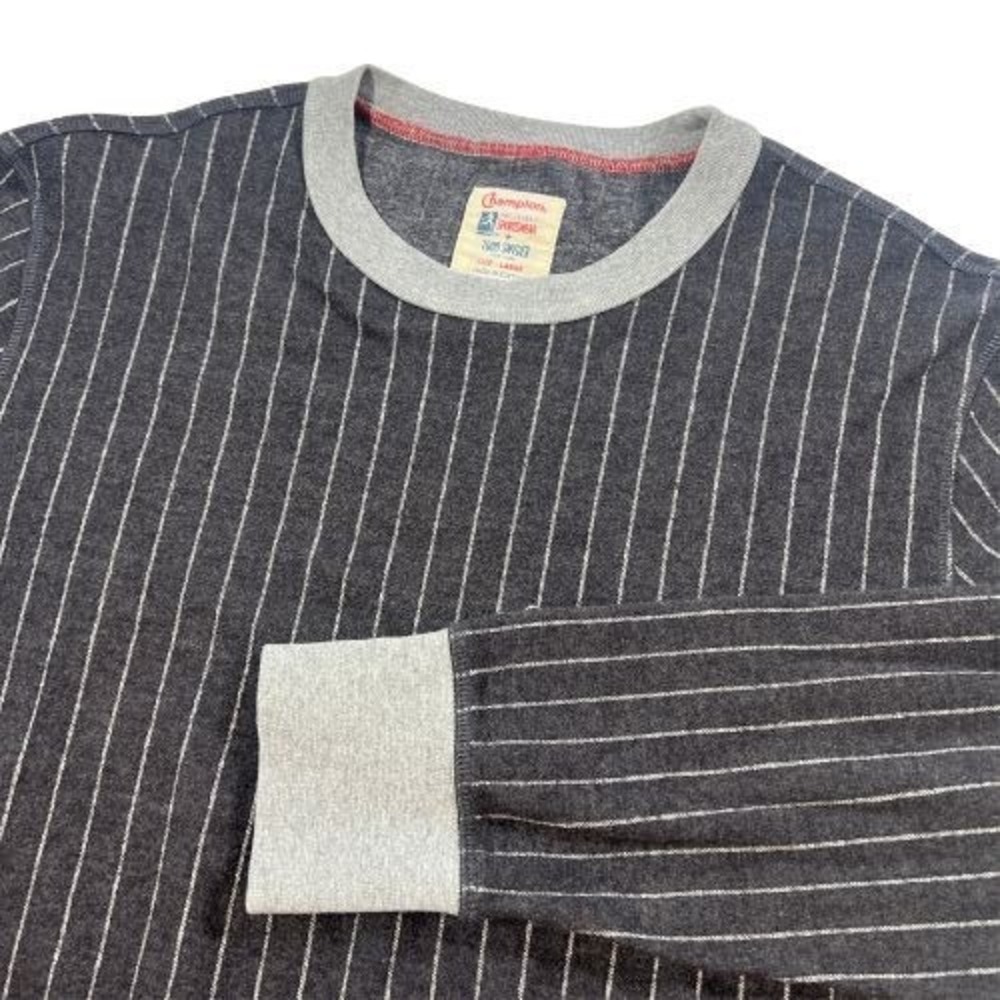 Todd Snyder Dark Gray Pinstripe Crewneck Sweatshirt with Light Gray Trim